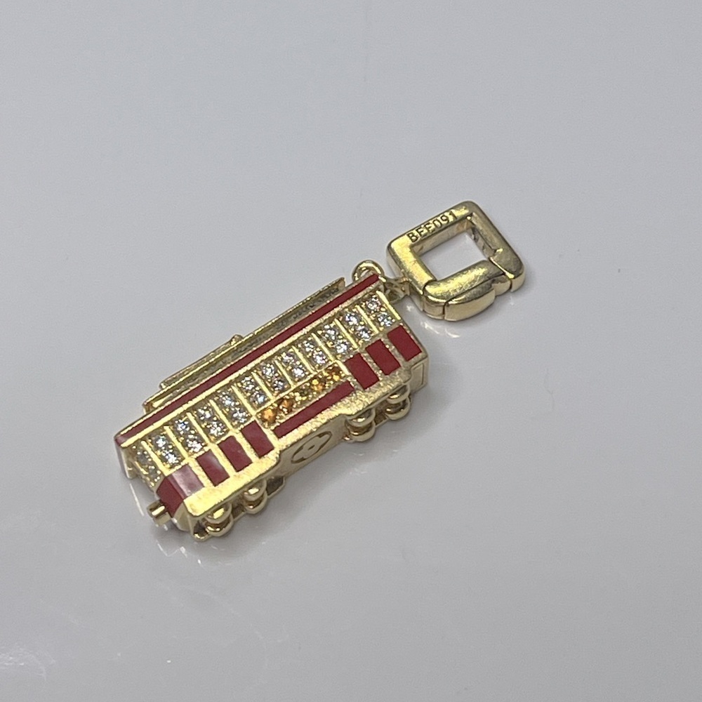 LOUIS VUITTON CABLE CAR 18KT GOLD & DIAMOND & SAPPHIRE CHARM PENDANT